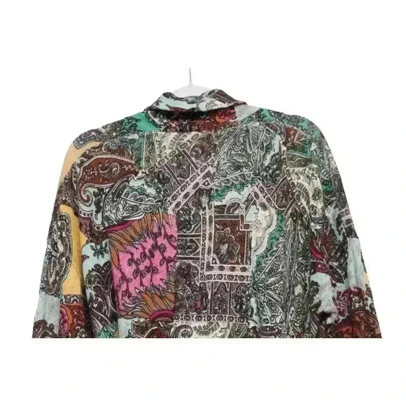 Sundance Cardigan Size Medium Multicolor Patchwork Paisley Linen Belted Artsy - Picture 9 of 12